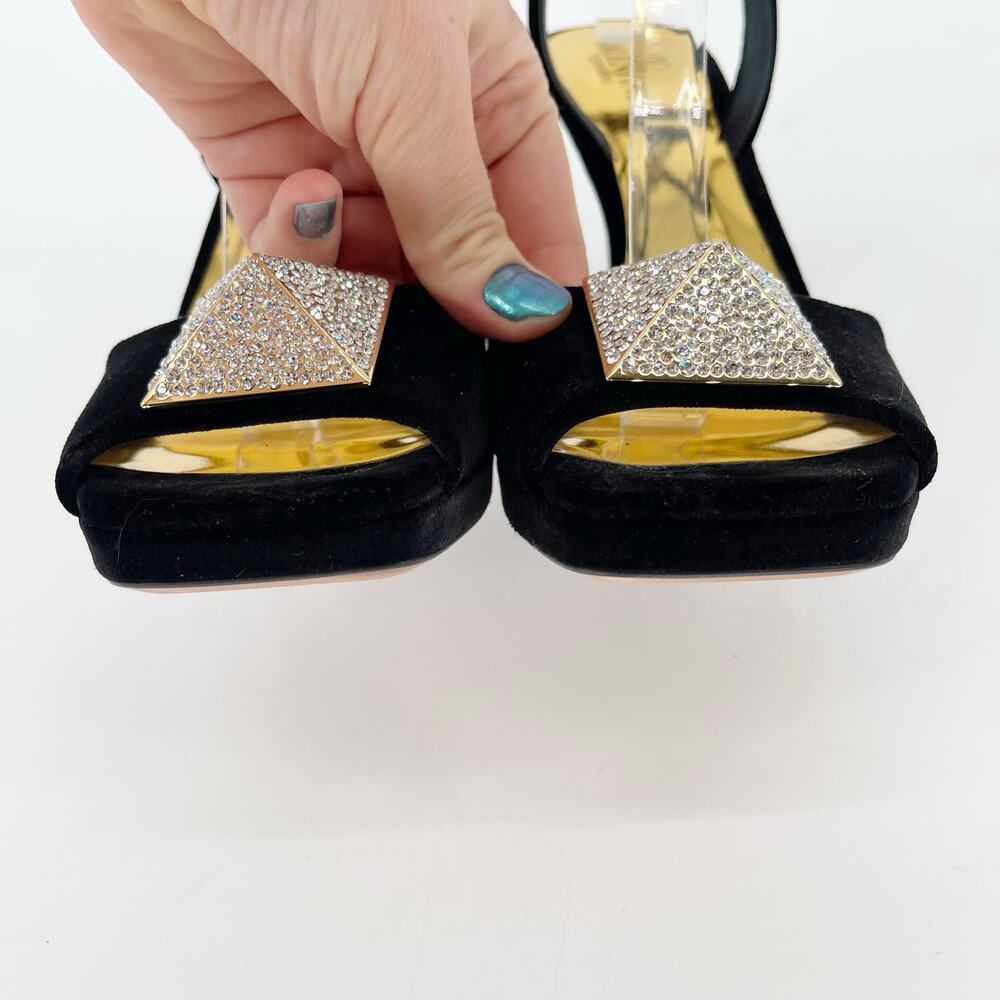 Valentino Garavani Black Velvet Crystal One Stud Stiletto Strappy Sandals EU 38 - Picture 6 of 11